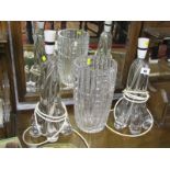 RETRO GLASS, pair of retro glass base table lamps, also quality cut glass ribbed vase