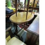 VICTORIAN BURR WALNUT MARQUETRY OCCASIONAL TABLE, oval top occasional table on twin ribbed