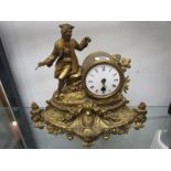FRENCH MANTEL CLOCK, 19th Century gilt metal drum escapement mantel clock with courtier cresting,