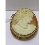 LARGE 9ct YELLOW GOLD SHELL CAMEO BROOCH