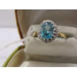 18ct WHITE GOLD ZIRCON & DIAMOND RING, size N/O