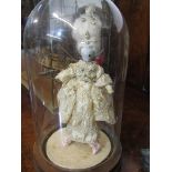 FASHION DOLL, 20th Century doll under glass dome modelled in 18th Century French style, 11" height