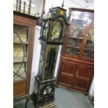 A MODERN ORIENTAL STYLE LONGCASE CLOCK with lacquered and inlaid mother-of-pearl decoration