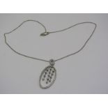 18ct WHITE GOLD DIAMOND CLUSTER DROP PENDANT, on 18ct white gold fine link belcher chain