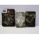 VICTORIAN CARD CASES, gothic arch design tortoiseshell card case. also mother-of-pearl inlaid