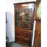 PROVINCIAL GEORGIAN GLAZED CORNER CABINET, Chippendale design mahogany twin glazed door corner