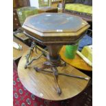 VICTORIAN ROSEWOOD NEEDLEWORK TABLE, trumpet shaped octagonal top needlework table on floral