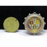 ENAMELLED QUEEN VICTORIA 1893 SHILLING; In silver pendant case together with drilled Arabic coin