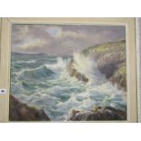 WILLIAM PIPER, signed oil on canvas, "The Blowing Hole, Porth", 19.5" x 23"