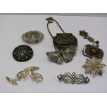 SILVER JEWELS, bag of mixed filigree and other silver pendants and brooches, some stoneset