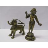ANTIQUE INDIAN METALWARE, brass Indian figure of Hindu female deity, 5.5" height and small brass