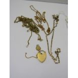 9ct GOLD NECKLACES, PENDANTS & HEART SHAPED LOCKET, approx 25 grams