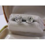 PAIR OF WHITE GOLD DIAMOND STUD EARRINGS, old cut diamonds of good colour and clarity, each