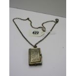 WATCH PENDANT, in form of an opening silver book, HM London, set on white metal chain