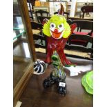 MURANO, a large coloured glass clown with football, 16" height