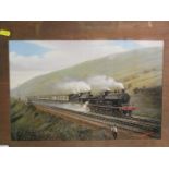 STEAM RAILWAY, photo based oil of Steam Locomotive by F Moore of Locomotive Publishing Co, 9.5" x