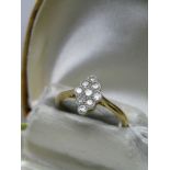 VINTAGE 18ct GOLD AND PLATINUM 9 STONE DIAMOND CLUSTER RING; Size 'O'