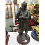 METALWARE, bronzed figure of Scottish Warrior on turned oak base, 19" height