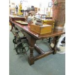 REPRODUCTION REFECTORY TABLE, quality oak stretcher base refectory table, 72" x 39"