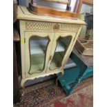 MUSIC CABINET, painted Edwardian glazed twin door music cabinet on French cabriole legs