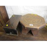 OCTAGONAL CARVED TOP STOOL AND RUSTIC PINE FOOT STOOL