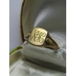 9ct YELLOW GOLD SIGNET RING, 7 grams, size W