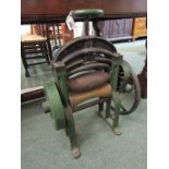LEATHER PRESS, cast iron and brass leather press by Whitfield, Hodgsons & Brough, 25" height