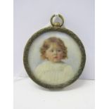 MINIATURE PORTRAIT, a circular miniature, "Portrait of Young Girl in Embroidered Cotton Smock"