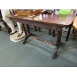 REGENCY ROSEWOOD SIDETABLE, twin pillar support stretchered base rosewood sidetable with carved claw