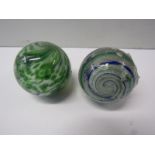 ANTIQUE GLASS MARBLES, 2 large 19th Century glass marbles