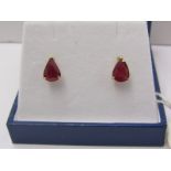 PAIR OF 18ct YELLOW GOLD RUBY EARRINGS, of pear form, each stone approx 9mm long 6.3mm at widest