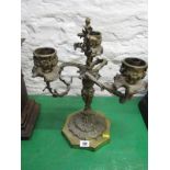 ANTIQUE METALWARE, 19th Century ornate brass triple branch candelabra on weighted octagonal base and