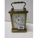 CARRIAGE CLOCK, brass cased bevelled glass carriage clock and key, 4.5" height