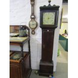 EARLY 19TH CENTURY LONGCASE CLOCK, painted square face and 30 hour movement by Fowle, East Grinsted,