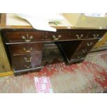 KNEEHOLE DESK, Edwardian twin pedestal desk of 9 graduated drawers (needs restoration), 47" width