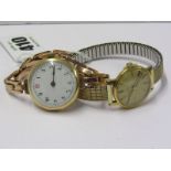 2 LADIES WRIST WATCHES both in a/f condition, 1 Omega, the other Vintage 15ct gold cased on