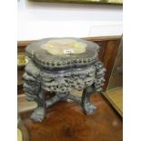 CHINESE VASE STAND, marble inset carved hardwood low vase stand