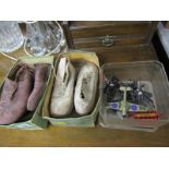 VINTAGE SHOES; 3 Pairs of vintage childrens leather shoes and boots, also a small selection of
