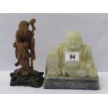 EASTER FIGURES, soap stone figure of a seated Buddha, 5", also a carved boxwood figure of Sage, 6"