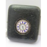 SILVER & ENAMEL LADIES FOB WATCH, in leather display travel box, untested