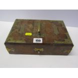 EDWARDIAN SMOKING BOX, brass mounted burwalnut twin section cigarette and cigar box, 9.5" width