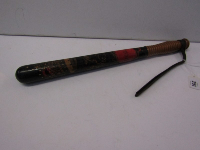 POLICE, 19th Century painted police truncheon, stamped "Field 22 Tavistock Street WC", 17" length