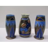 CLEWS CHAMELEON WARE, pair of blue and brown foliate design oviform 6.25" height, together with