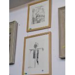 BRIAN HANSCOMB, signed limited edition etching "Scarecrow" 11.5" x 7.5" and 1 other by Hanscomb "