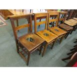 CHAPEL CHAIRS, set of 4 elm seated chapel chairs with painted crest seats