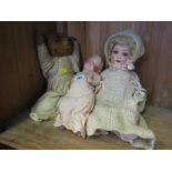 DOLLS, Heubach Koppelsdorf bisque headed doll, no 320.2/0, also composite headed doll and teddy bear