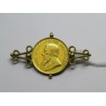 1893 GOLD 1 POND COIN BROOCH, with safety chain (broken), 10.9grams