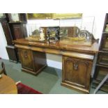 VICTORIAN MAHOGANY SIDEBOARD, twin pedestal mirror backed sideboard with ornate carved scroll