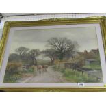 HENRY CHARLES FOX, signed watercolour dated 1903, "A Drover with Cattle on a Country Lane",