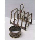 SILVER TOAST RACK, 4 section silver toast rack, maker GH of Sheffield, together with a silver napkin